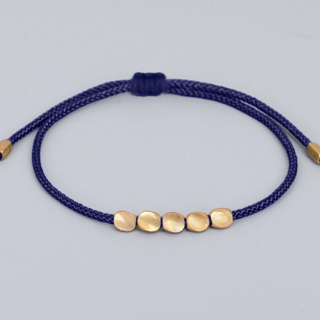 Buddha & Karma Five Lucky Beads Copper Bracelet - Blue & Red String