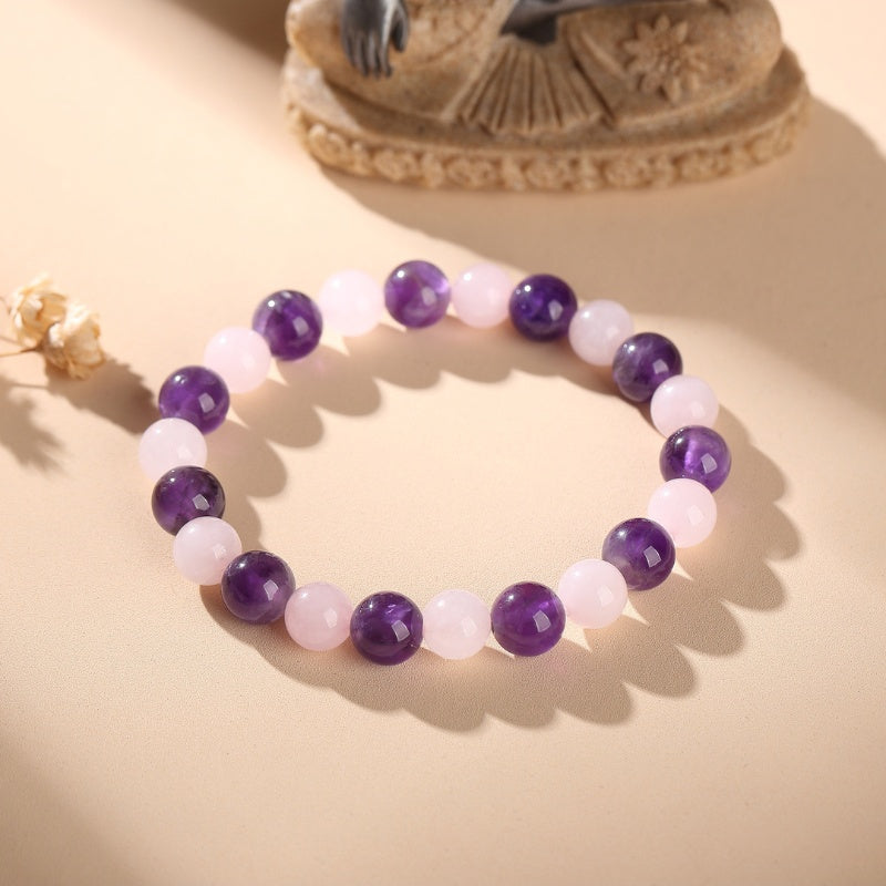 Buddha & Karma Gratitude Bracelet – Amethyst, Rose Quartz