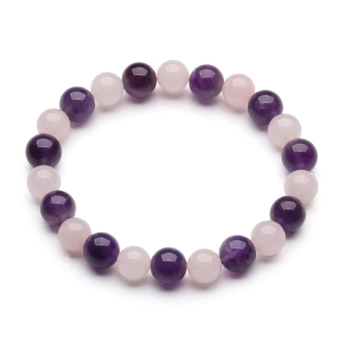 Buddha & Karma Gratitude Bracelet – Amethyst, Rose Quartz