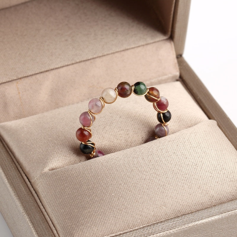 Buddha & Karma Tourmaline Ring - Natural Healing Crystal Bead Rings