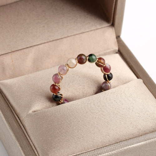 Buddha & Karma Tourmaline Ring - Natural Healing Crystal Bead Rings