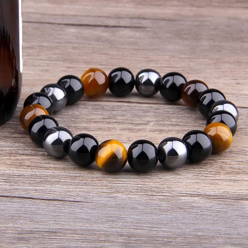 Buddha & Karma Triple Protection Bracelet - Tiger’s Eye, Obsidian, Hematite