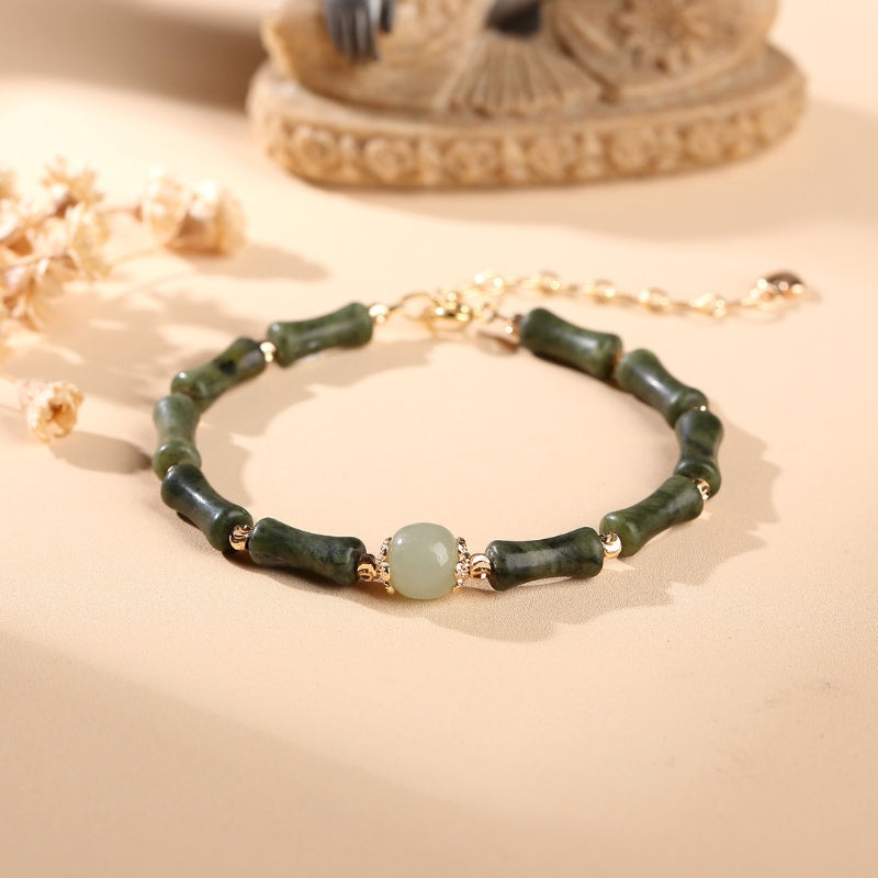 Buddha & Karma Hetian Jade Peridot Lucky Bamboo Bracelet