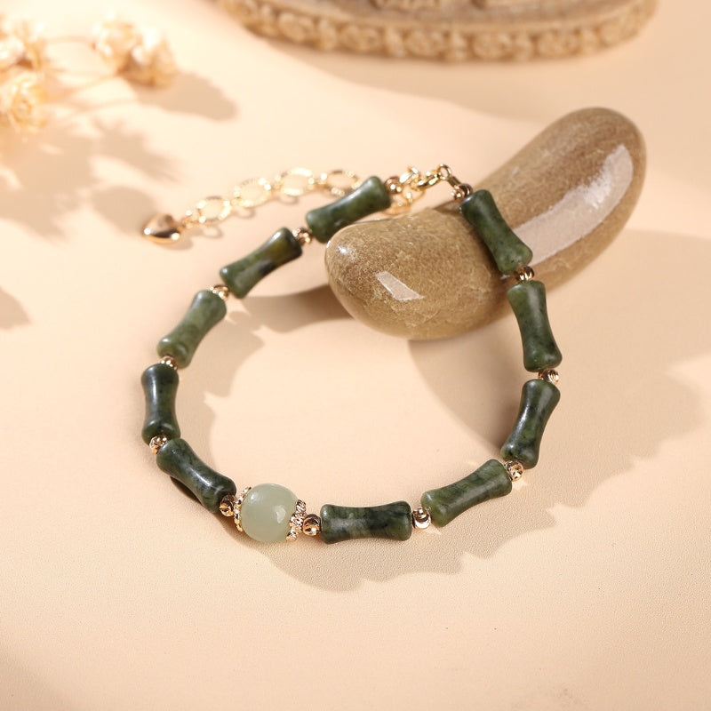Buddha & Karma Hetian Jade Peridot Lucky Bamboo Bracelet