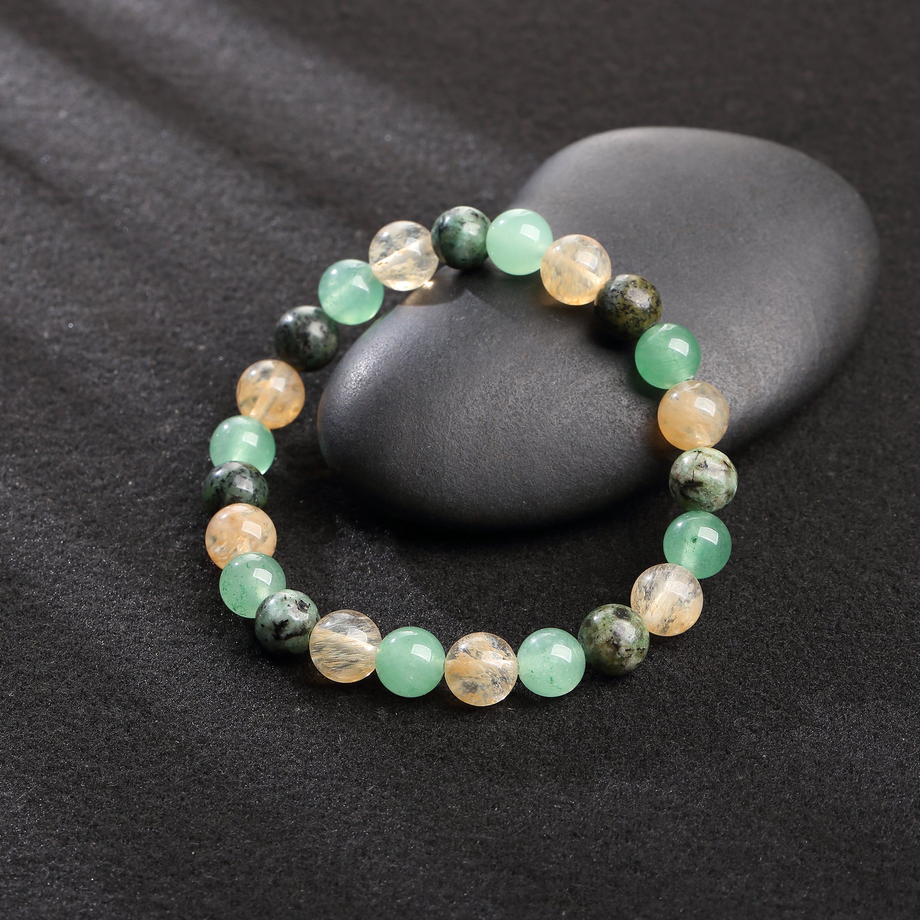 Buddha & Karma Triple Prosperity Bracelet - Citrine, Green Aventurine, Turquoise