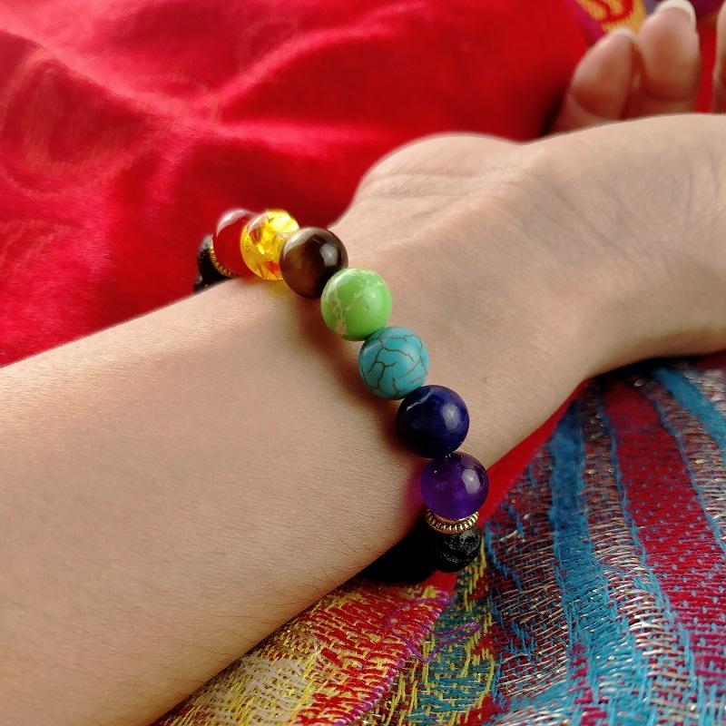 Buddha & Karma 7 Chakra Lava Stone Bracelet - Essential Oil Diffuser