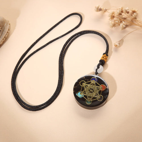 Buddha & Karma Black Tourmaline Metatron’s Cube Orgonite Protection Necklace