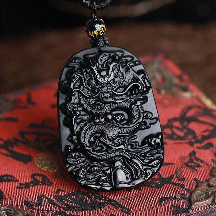 Buddha & Karma Natural Black Obsidian Dragon Protection Necklace