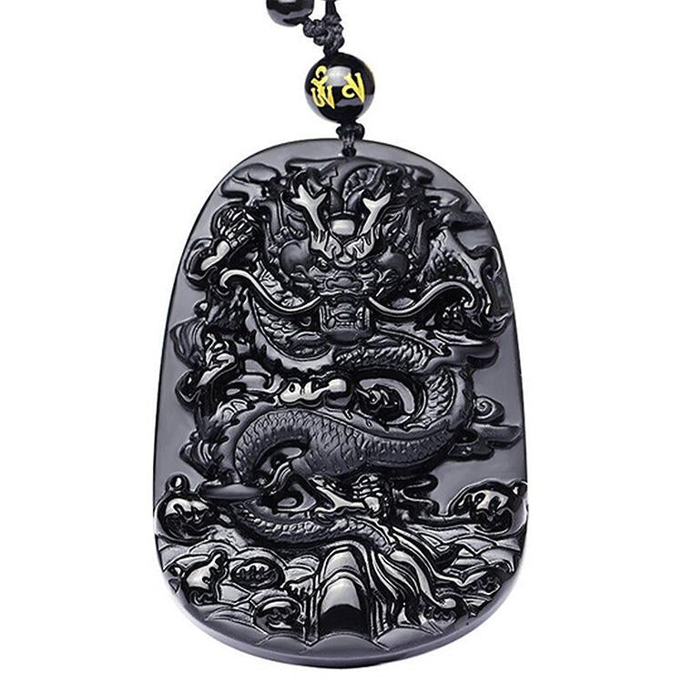 Buddha & Karma Natural Black Obsidian Dragon Protection Necklace