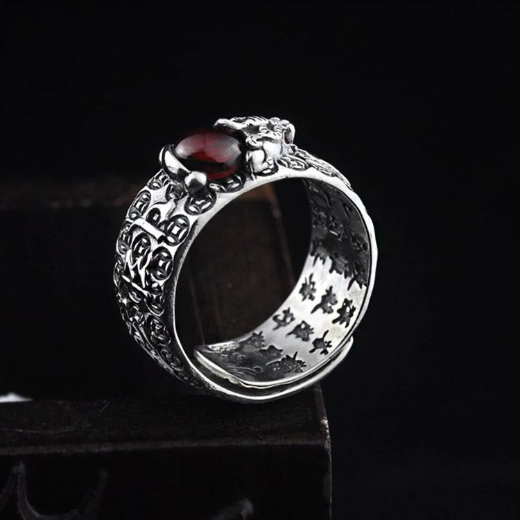 Buddha & Karma Natural Garnet Pixiu Ring - Feng Shui Wealth Ring