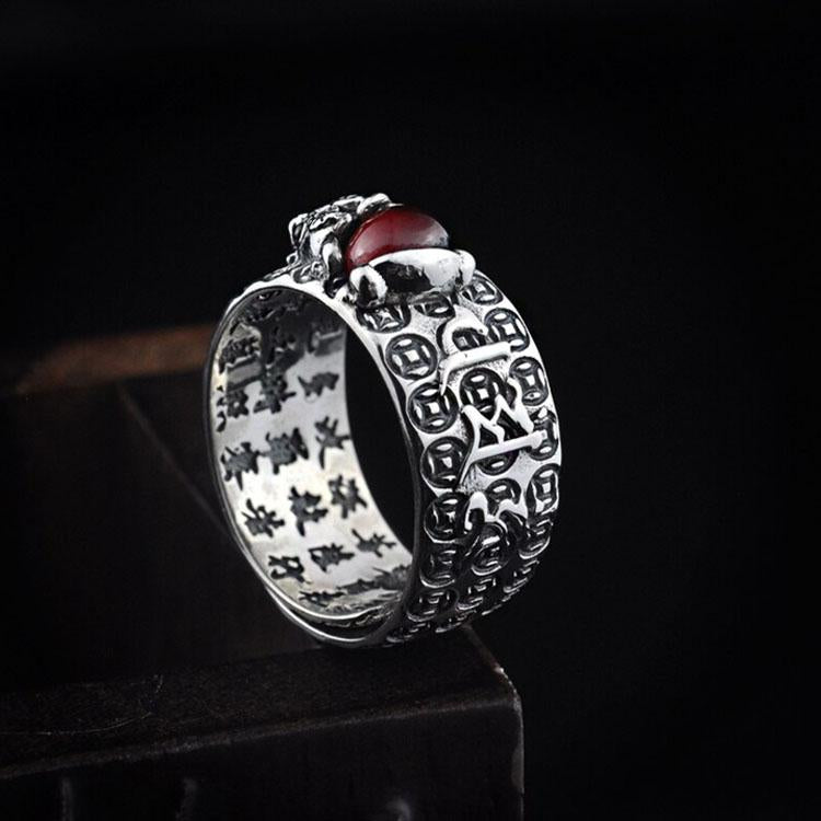 Buddha & Karma Natural Garnet Pixiu Ring - Feng Shui Wealth Ring