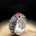 Buddha & Karma Natural Garnet Pixiu Ring - Feng Shui Wealth Ring