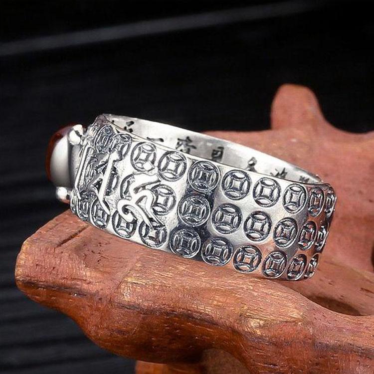 Buddha & Karma Natural Garnet Pixiu Ring - Feng Shui Wealth Ring