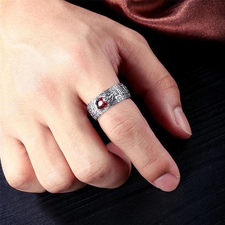 Buddha & Karma Natural Garnet Pixiu Ring - Feng Shui Wealth Ring
