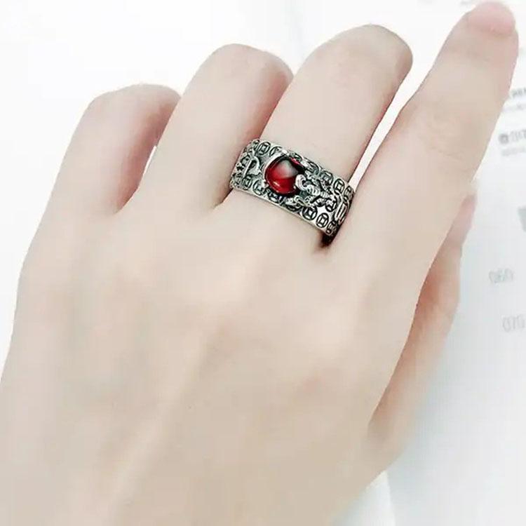 Buddha & Karma Natural Garnet Pixiu Ring - Feng Shui Wealth Ring