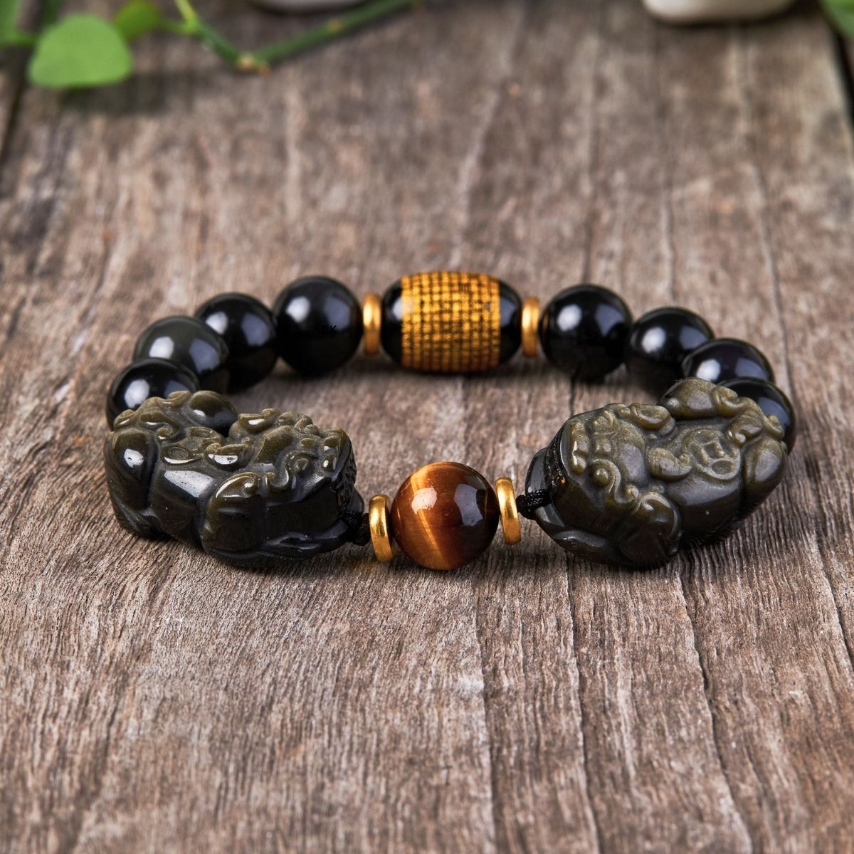 Buddha & Karma Natural Gold Obsidian Double Pixiu Bracelet