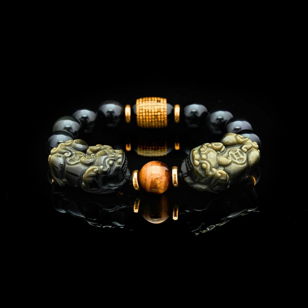 Buddha & Karma Natural Gold Obsidian Double Pixiu Bracelet