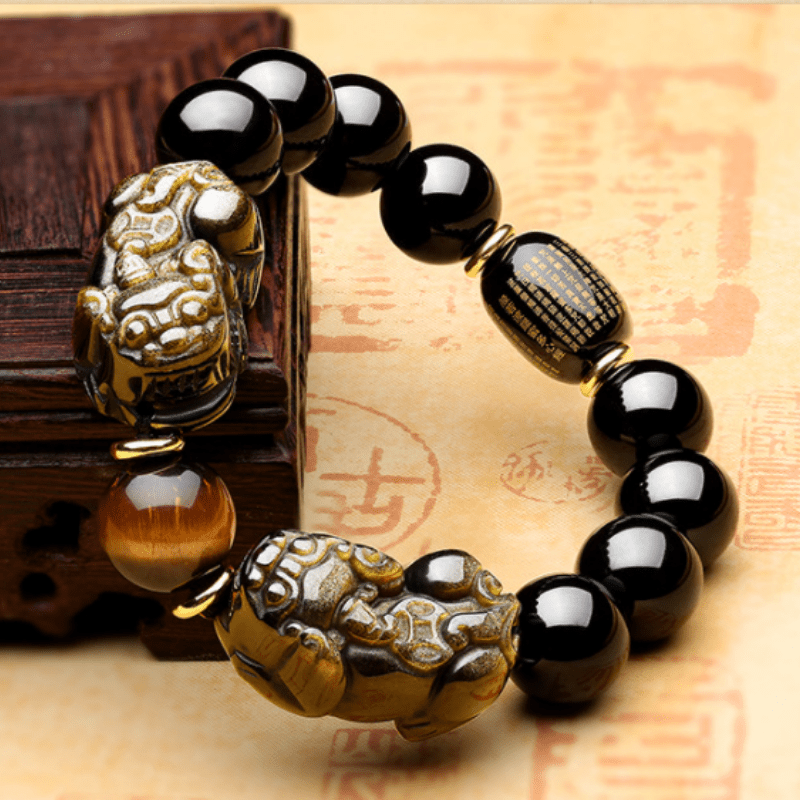 Buddha & Karma Natural Gold Obsidian Double Pixiu Bracelet