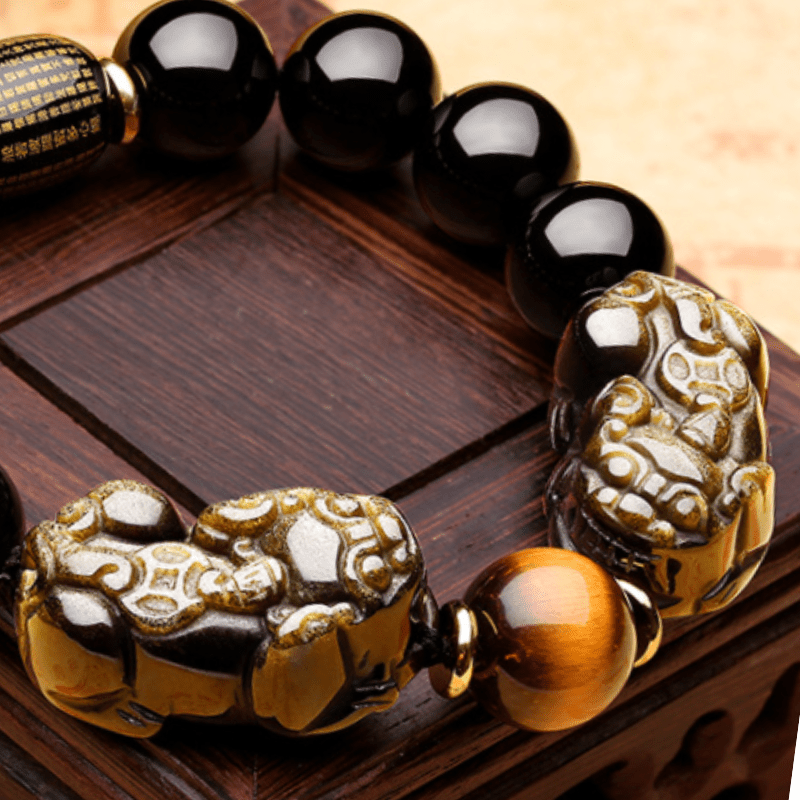 Buddha & Karma Natural Gold Obsidian Double Pixiu Bracelet