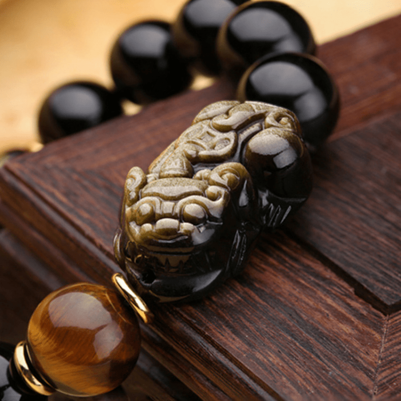 Buddha & Karma Natural Gold Obsidian Double Pixiu Bracelet