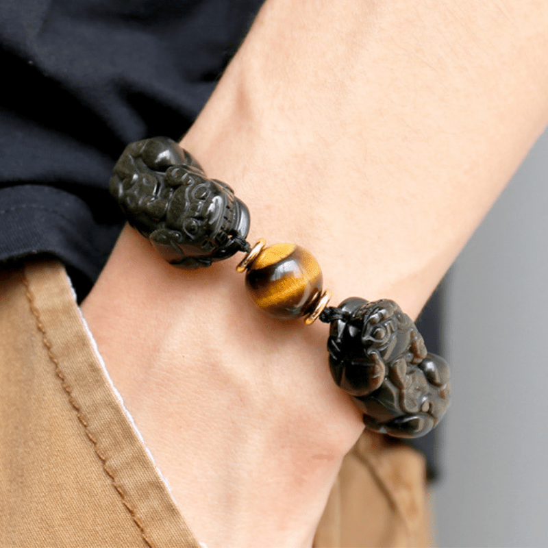 Buddha & Karma Natural Gold Obsidian Double Pixiu Bracelet