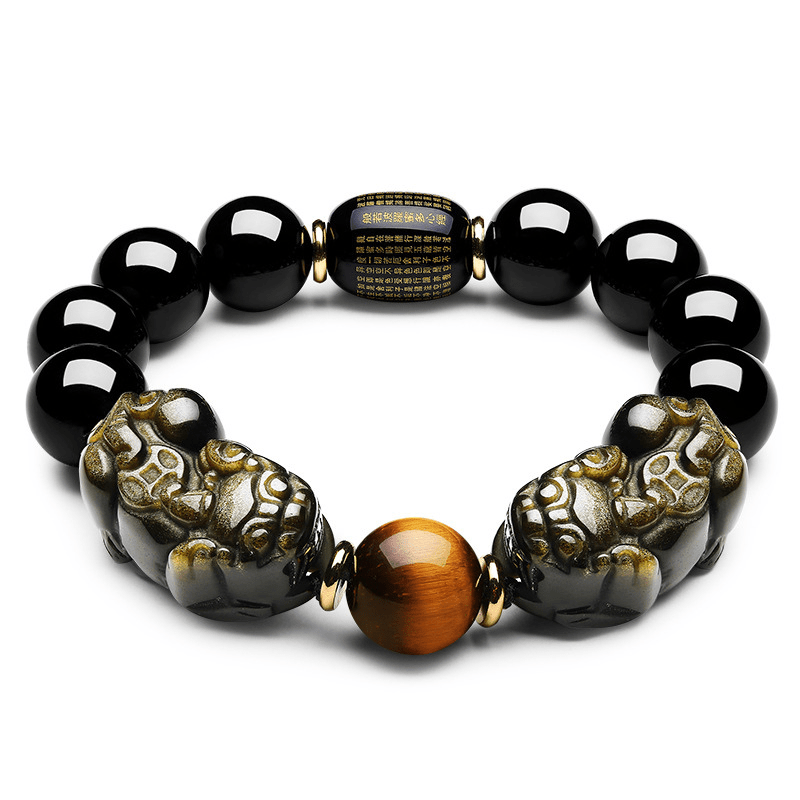 Buddha & Karma Natural Gold Obsidian Double Pixiu Bracelet