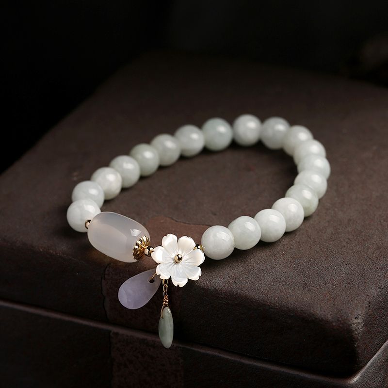 Buddha & Karma Natural Light Green Jade Bead Bracelet for Luck