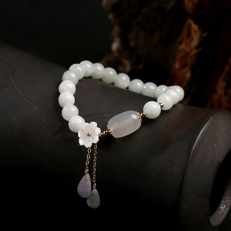 Buddha & Karma Natural Light Green Jade Bead Bracelet for Luck