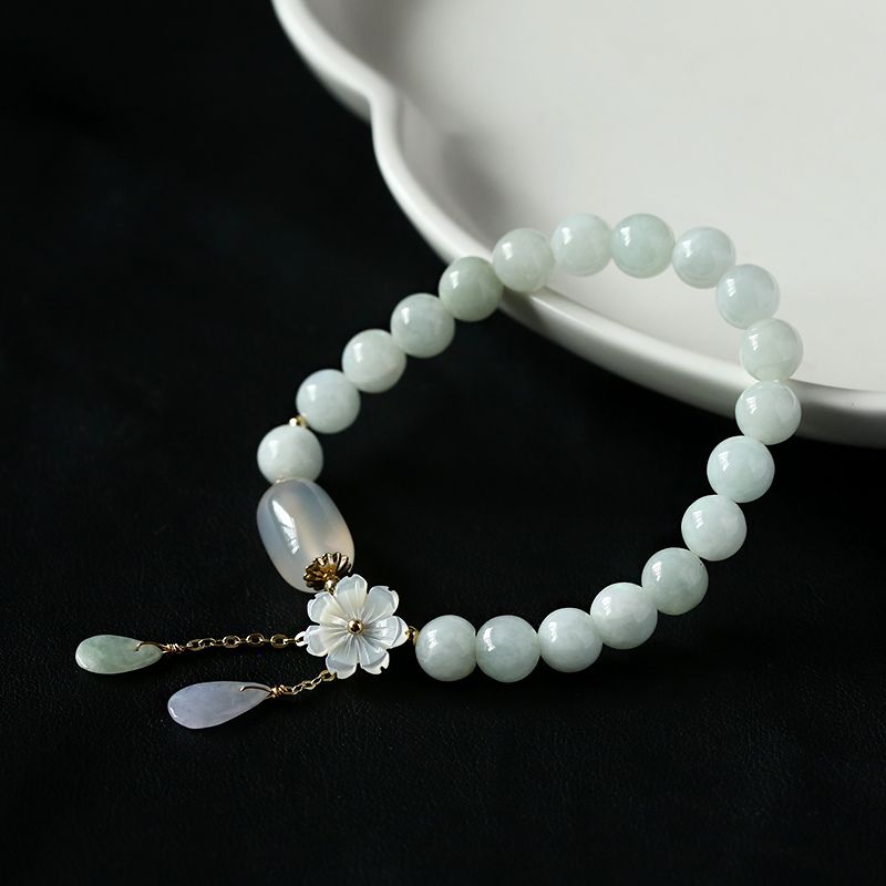 Buddha & Karma Natural Light Green Jade Bead Bracelet for Luck