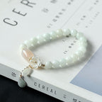Buddha & Karma Natural Light Green Jade Bead Bracelet for Luck