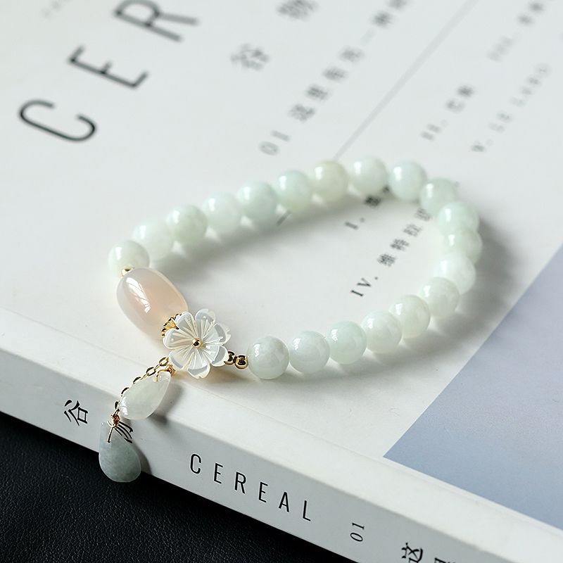 Buddha & Karma Natural Light Green Jade Bead Bracelet for Luck