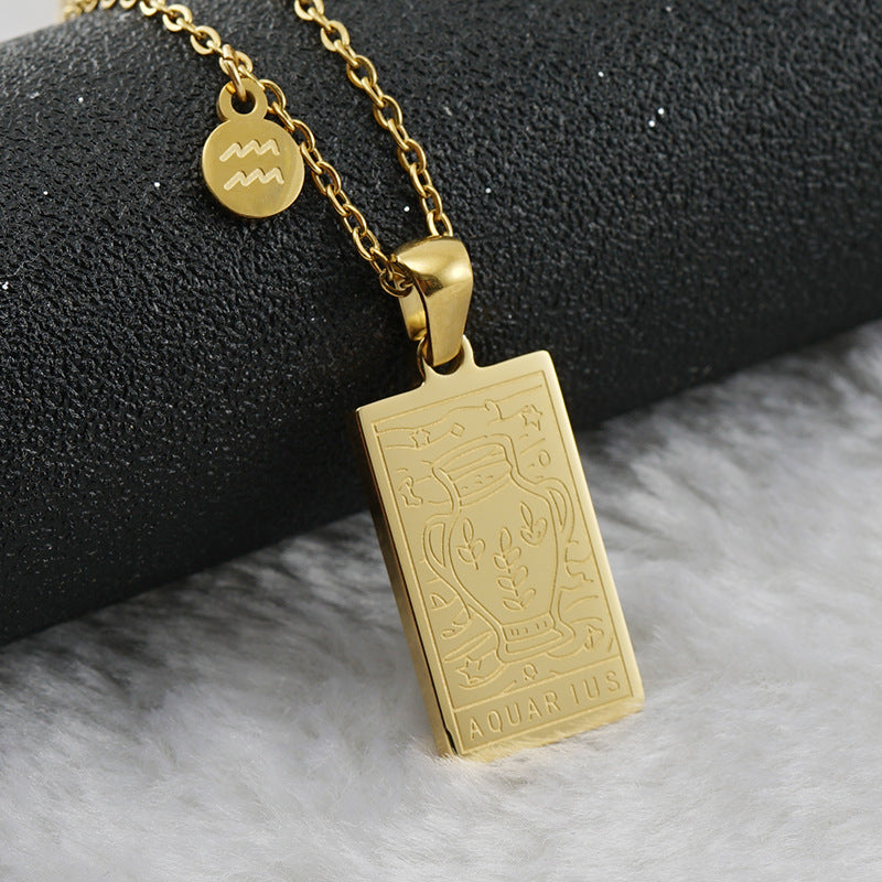 12 Zodiac Sign Pendant Necklace – 18K Gold-Plated Titanium Steel