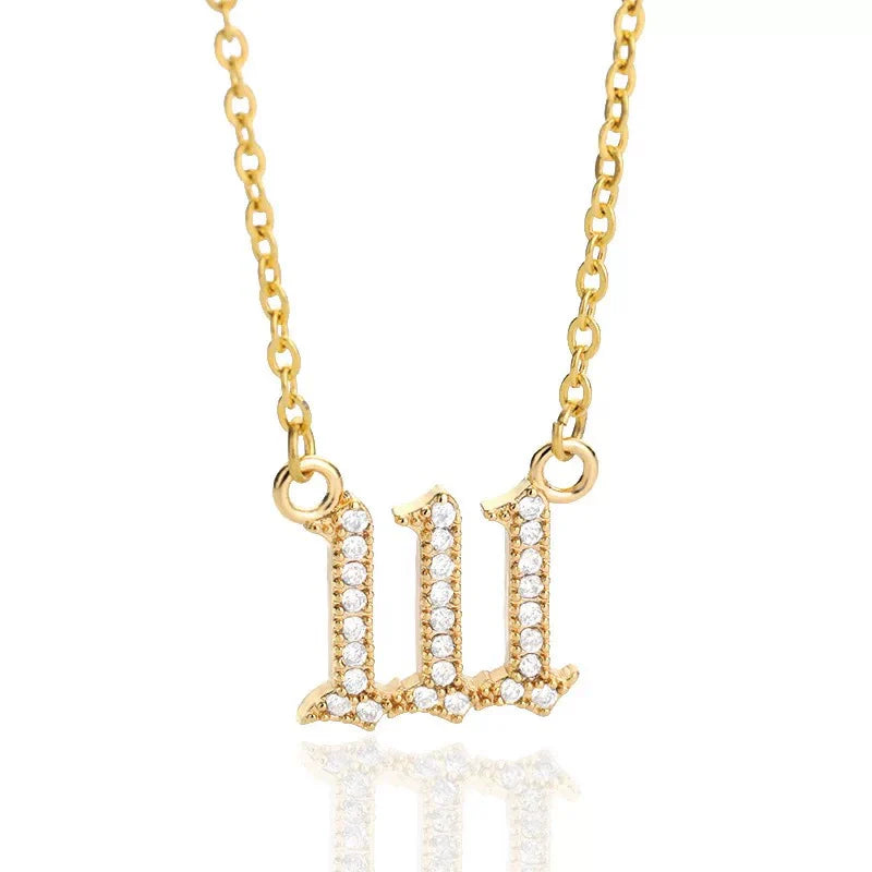 Angel Number Zircon Gold-Plated Necklace – Handmade & Radiantly Divine