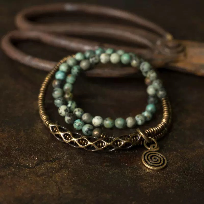 Turquoise Multi-circle Bracelet Handmade Copper Ornaments Energy Bracelet for Men and Women
