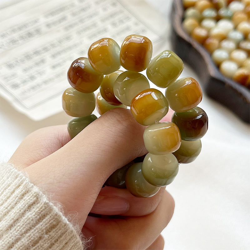 Natural Bodhi Bracelet with Burger-Shaped Beads (Multiple Colors Available)