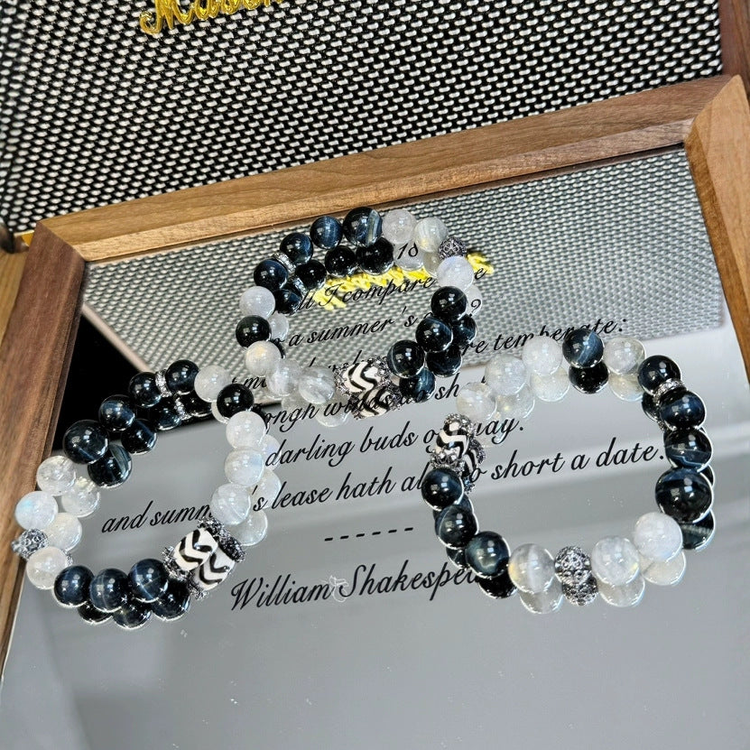 Nezha Series Bracelet Natural Gray Moonstone & Blue Tiger’s Eye Bracelet for Men
