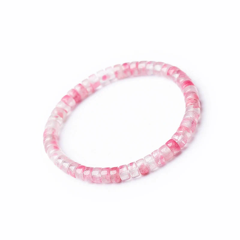Natural “Sakura Rain” Rhodonite Jade Straight-Cut Thin Slice Bracelet