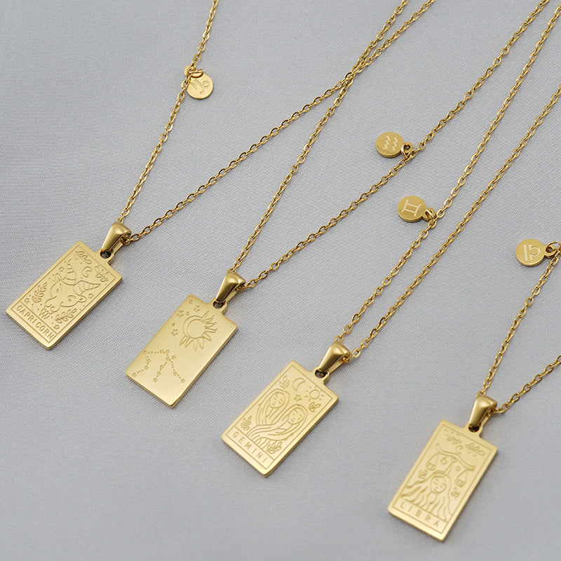 12 Zodiac Sign Pendant Necklace – 18K Gold-Plated Titanium Steel