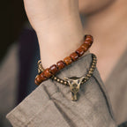 Tibetan Handmade Double-Wrap Yak Bone & Brass Bull Head Bracelet · Primal Strength, Sacred Grounding