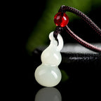 Natural Hetian White Jade Gourd Pendant – Feng Shui Wealth & Blessings Necklace for Men & Women
