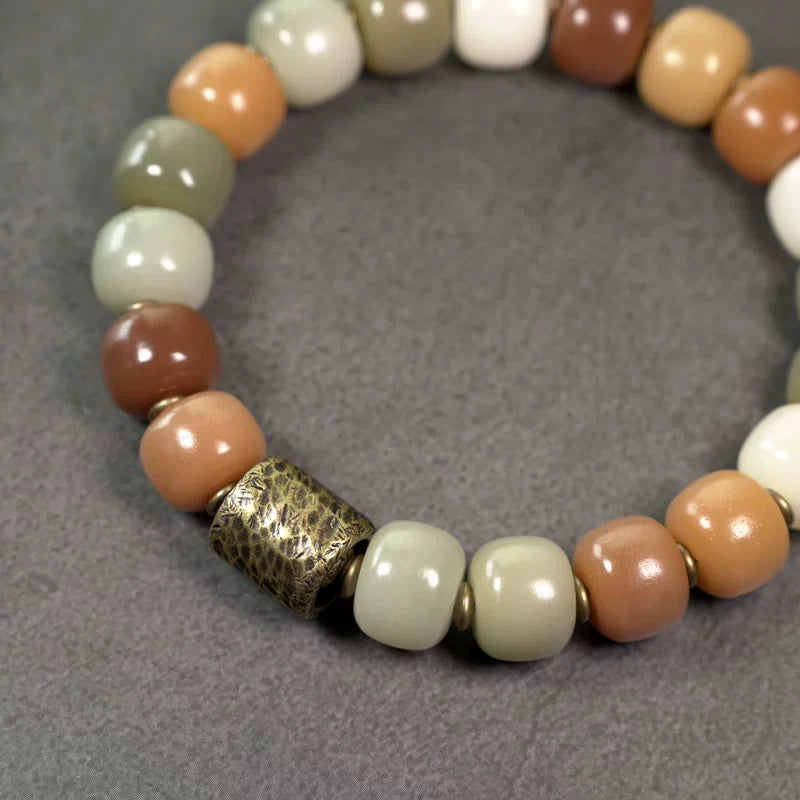 Multi-Colored Bodhi Seed & Brass Bead Bracelet – Stress Relief Wrist Mala