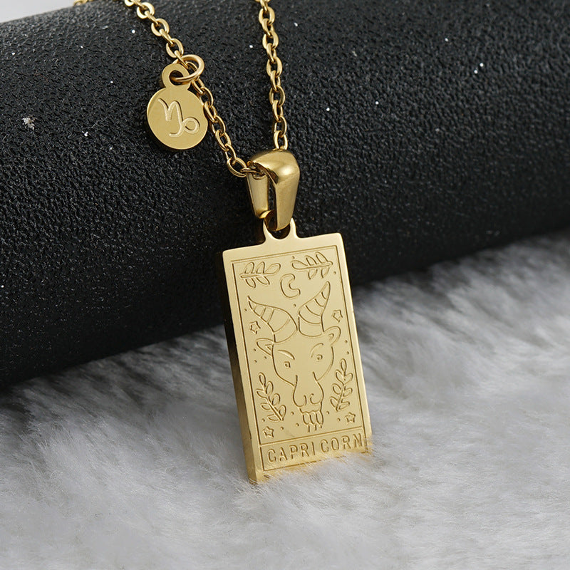 12 Zodiac Sign Pendant Necklace – 18K Gold-Plated Titanium Steel