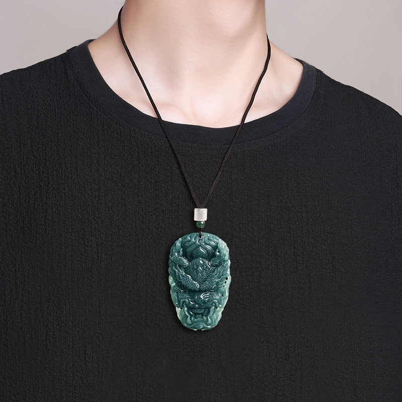 Blue Water Jade Dragon Pendant – A-Grade Jade Talisman for Protection & Authority
