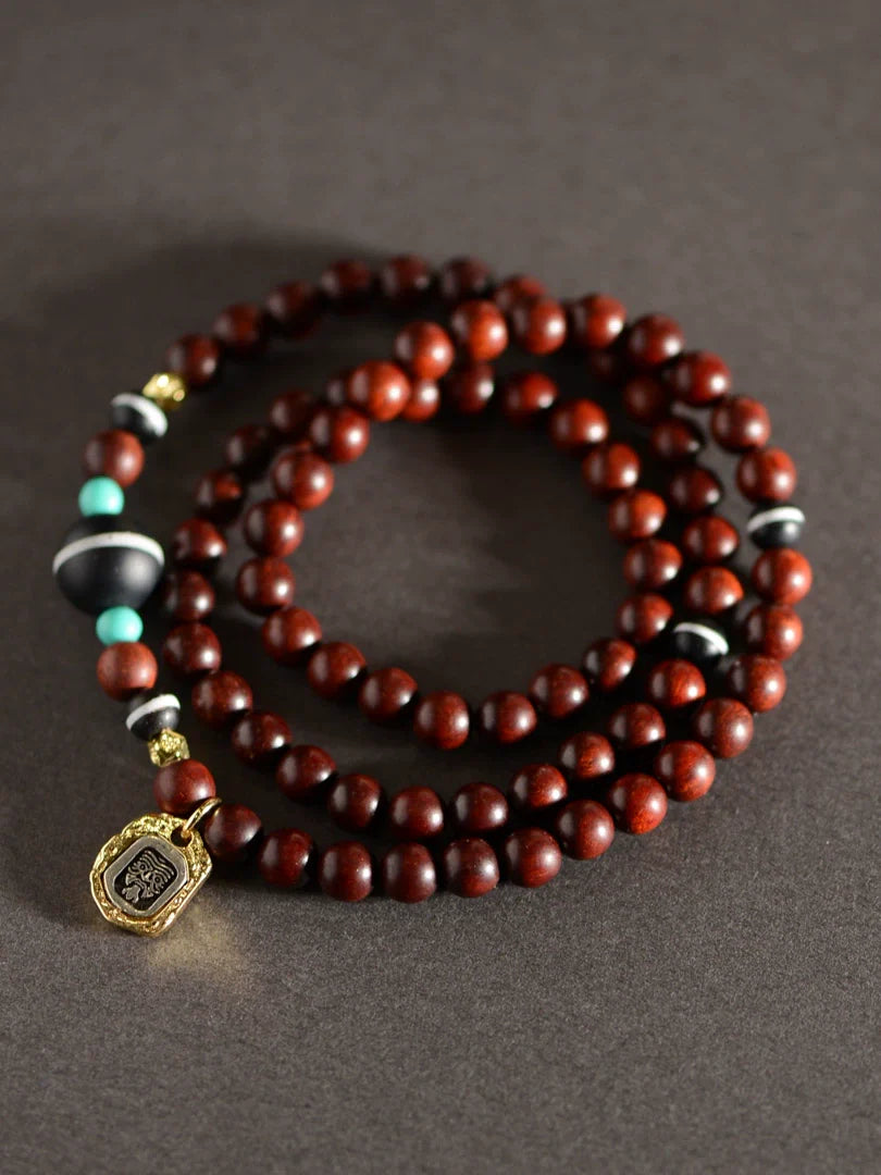Fashion Lobular Red Sandalwood Bracelet Handmade Three-String Bracelet