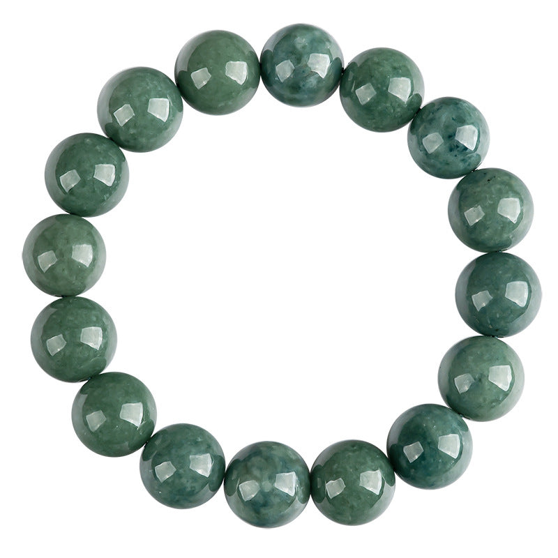 Natural A-Grade Jadeite Deep Bean Green Round Bead Bracelet – Elegant & Timeless