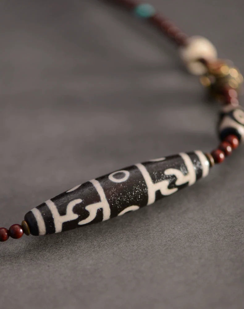 Handmade Lobular Purple Sandalwood Tibetan Dzi Beads Pendant