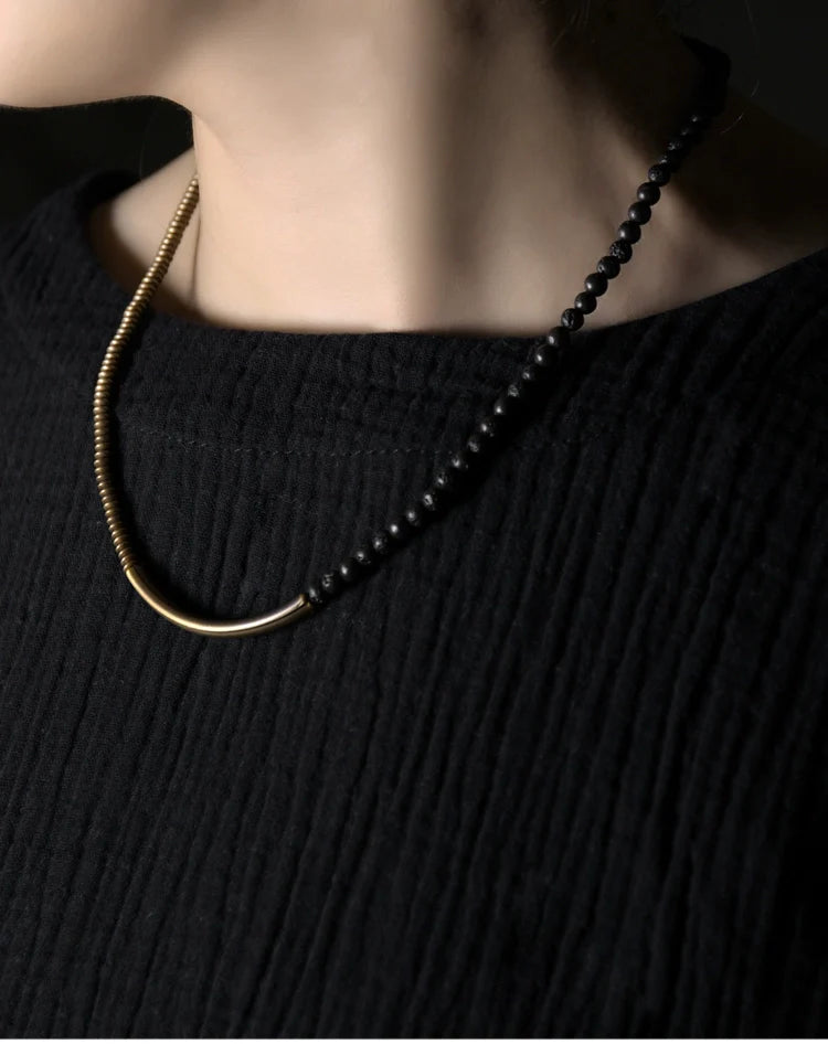 Multi-Layer Lava Stone & Brass Couple Bracelet for Grounding & Passion