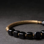 Obsidian & Brass Tibetan Vintage Couple Bracelet – Grounding & Protection