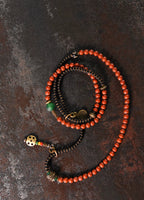Vintage Wrap Bracelet · Red Agate, Ebony Wood & Brass · Multi-Layer Long Strand for Men and Women