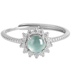 Natural A-Grade Blue Water Jadeite Adjustable Ring for Women – S925 Silver, 5.0mm Cabochon Stone